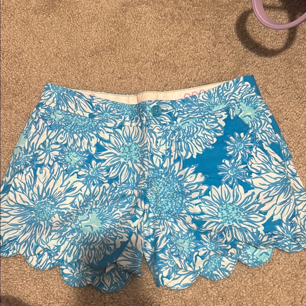 Lilly Pulitzer Blue and White Floral High Waist Shorts